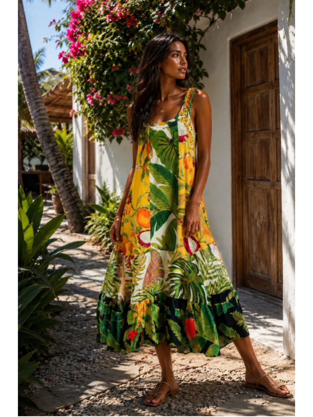 FARM Rio Tropical Fruit Print Beaded Tassel Maxi Dress XS r
Resortwear